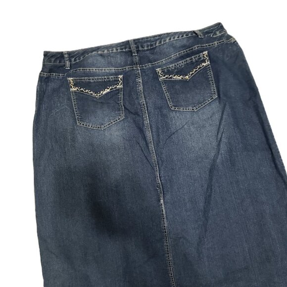 Denim Maxi Skirt 22W Plus Size Long Modest A-Line Straight Rhinestone Blue Jean - Picture 3 of 12